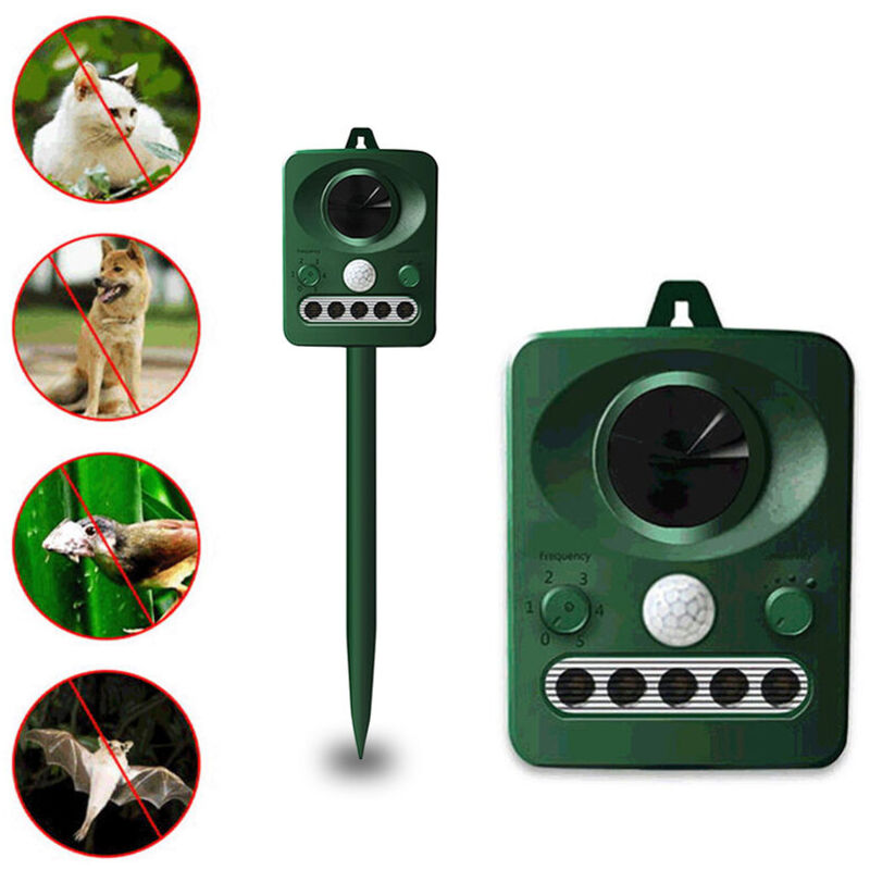 Dpzo - Repulsif d'oiseaux a ultrasons solaire exterieur, double charge solaire et usb, conception etanche, batterie integree, vert herbe