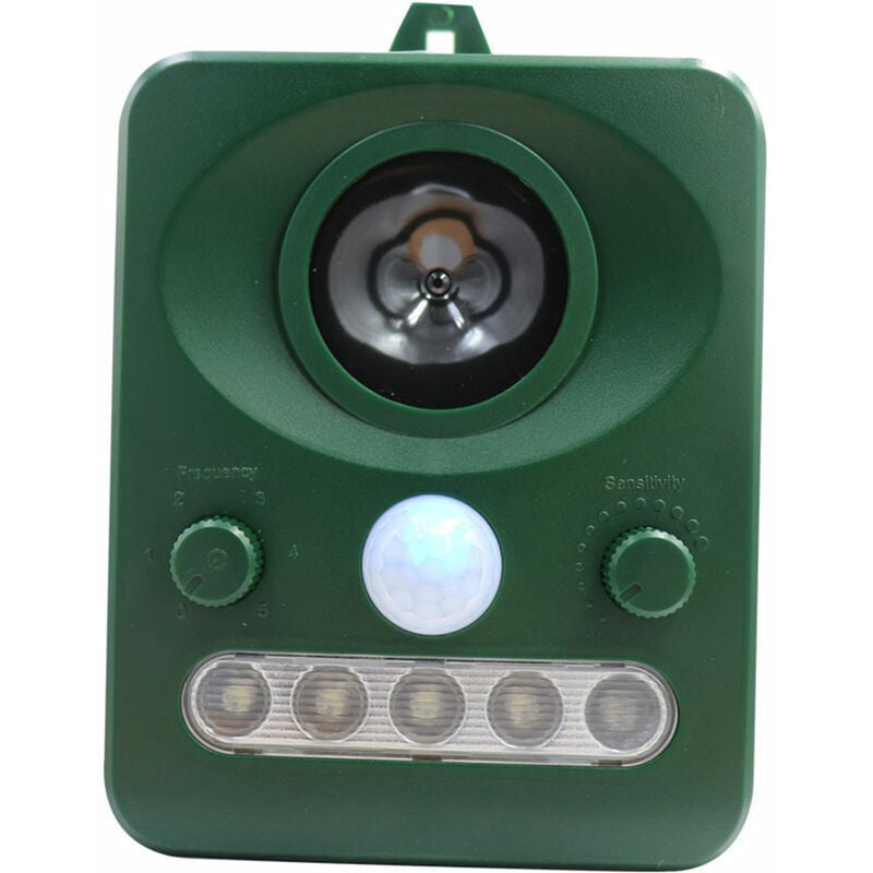 Repulsif d'oiseaux a ultrasons solaire exterieur, double charge solaire et USB, conception etanche, batterie integree, vert herbe