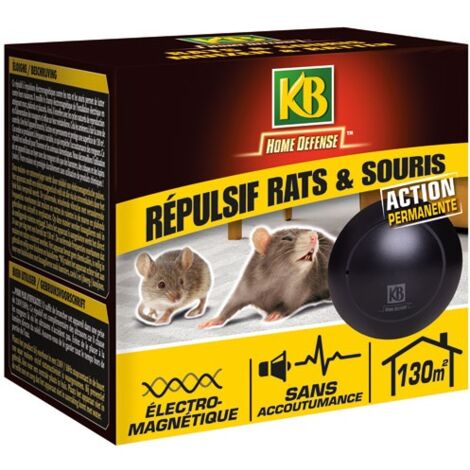 Répulsif électromagnétique pour rats et souris – Couverture 130 m² – Action permanente – Fréquence variable pour protection continue – KB