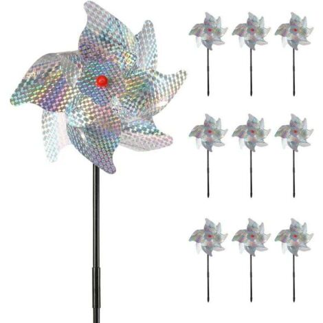 Répulsif Oiseaux (Lot de 10),Réfléchissant Moulin à Vent Effaroucheurs Effrayer Oiseaux Away Jardin,Verger,Maison,Ferme-Plus Sûr et Efficace Que Pointes Oiseaux et Répulsif Anti-Oiseaux Ultrasons
