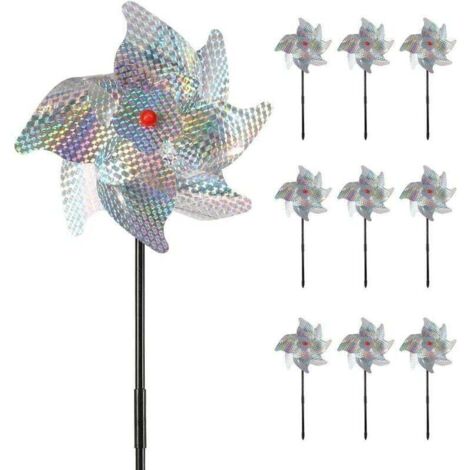 Répulsif Oiseaux (Lot de 10),Réfléchissant Moulin à Vent Effaroucheurs Effrayer Oiseaux Away Jardin,Verger,Maison,Ferme-Plus Sûr et Efficace Que Pointes Oiseaux et Répulsif Anti-Oiseaux Ultrasons