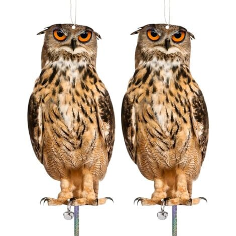 MISSDONG Repulsif Pigeon, Hibou Anti Pigeon Anti Corbeau Repulsif Oiseaux, Effaroucheur Oiseaux, Hibou Effaroucheur Oiseaux avec Réfléchissant Bande Anti Pigeons pour Balcon Potager Jardin Lot de 2