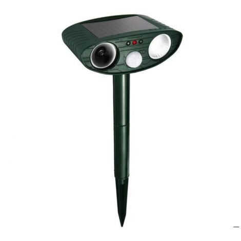 Répulsif pour Animaux, Repulsif Chat Ultrasonique à énergie Solaire Chasse Taupe Lumière LED Étanche Détecteur de Mouvement Anti Chien Chat Pigeons Écureuil Loir Oiseaux de Jardin Cour Champ Ferme