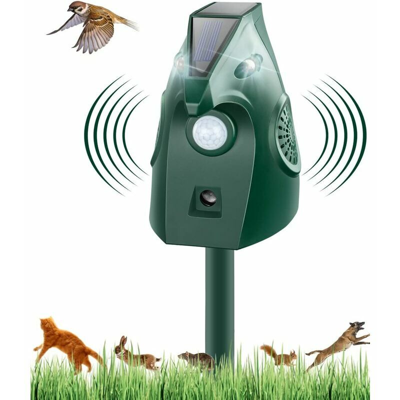 Répulsif pour chat d'extérieur, répulsif solaire à ultrasons, charge USB pour empêcher les animaux domestiques contre les chats, chiens, oiseaux,