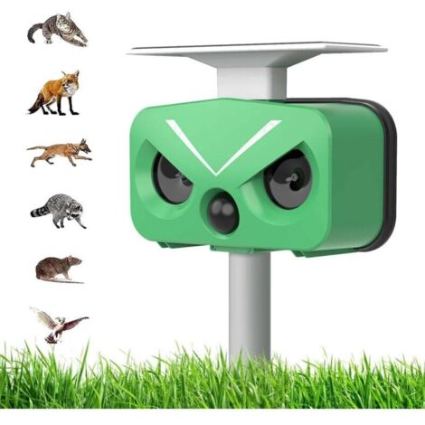 Répulsif pour chats, répulsif à ultrasons à énergie solaire IP66 étanche à fréquence réglable pour  5 modes réglable, répulsif pour animaux à ultrasons