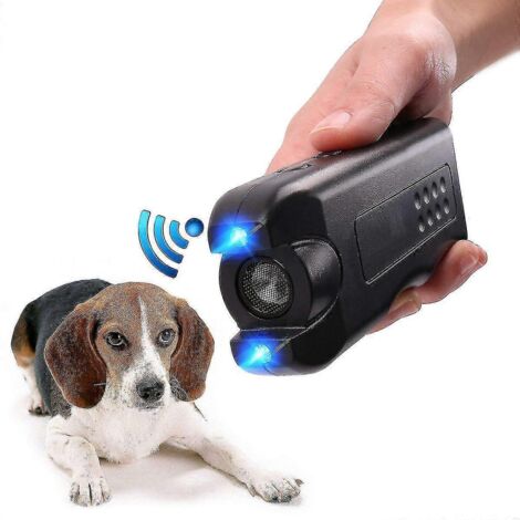Répulsif pour chiens portatif, dresseur de chiens à ultrasons, dissuasif électronique portable pour chiens avec lampe torche LED puissante et étanche (pile incluse, noir)