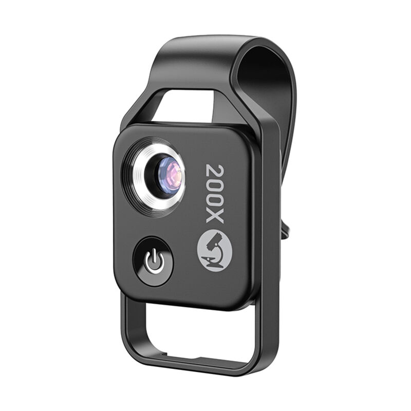 LIFCAUSAL Objectif Microscope Professionnel MS002 200X avec Fixation Universelle pour Téléphones Idéal pour l'Observation Botanique, Entomologique,