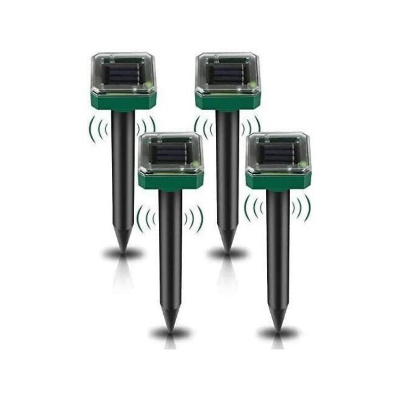 Treetalk - Répulsif solaire à ultrasons à led pour sol carré, répulsif solaire pour serpent, 2,2 x 2,2 x 10,2 pouces, 4 pièces