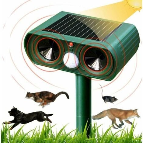 SNQ Répulsif solaire à ultrasons pour chats Répulsif pour chats d'extérieur Sensibilité et fréquence réglables Répulsif à ultrasons pour chats pour repousser les parasites Protecteur de jardin