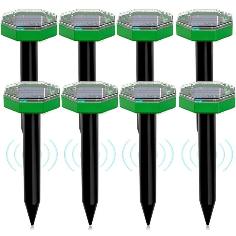 SNQ - Répulsif solaire à ultrasons pour souris, lot de 8, répulsif solaire d'extérieur pour repousser les taupes et autres rongeurs des jardins et