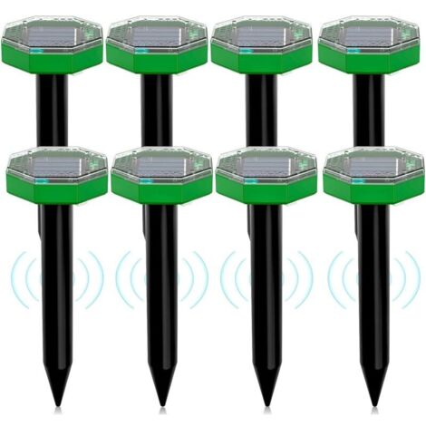 Répulsif solaire anti-taupe et rongeurs pour jardin et pelouse – 8 unités avec ultrasons + vibrations, fonctionnement autonome par énergie solaire