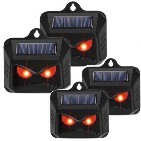 SERBIA Répulsif solaire contre les animaux sauvages tels que les ratons laveurs, les chevreuils, les renards, les sangliers, etc. - 4 répulsifs efficaces avec lumière LED rouge
