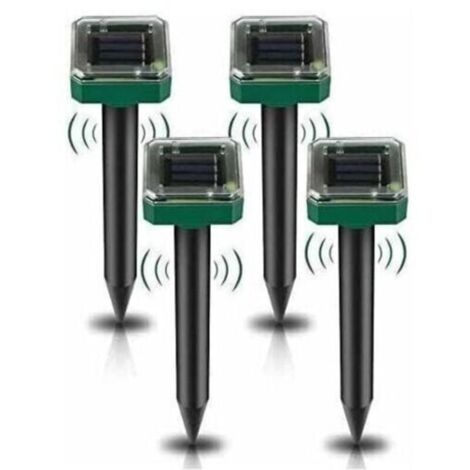 Répulsif solaire ultrason anti-taupes et rongeurs – Lot de 4 dispositifs extérieurs pour jardins, sans fil, avec capteur solaire