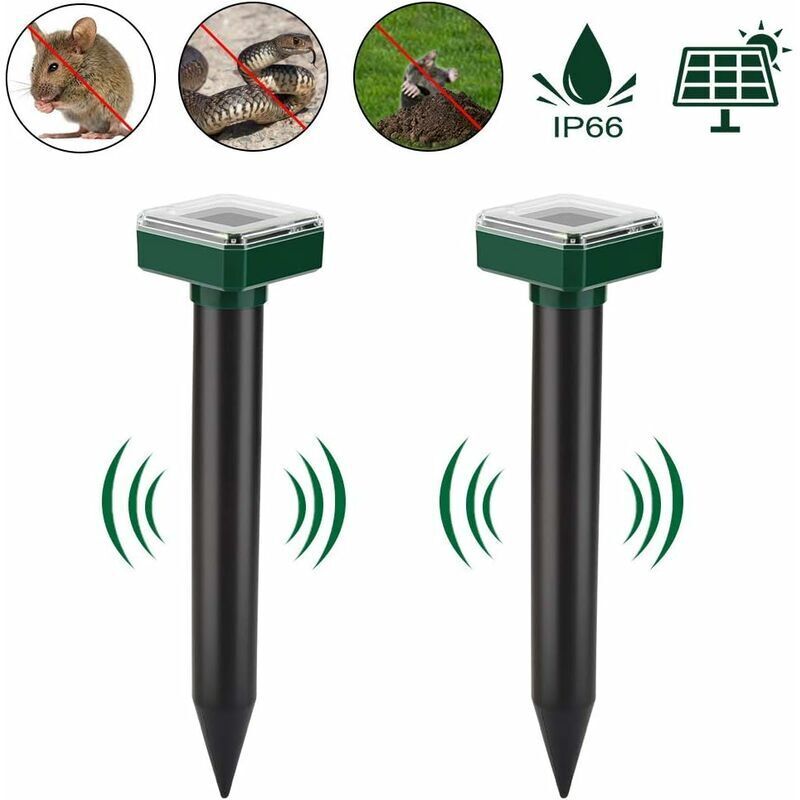 Répulsif solaire ultrasonique anti-campagnols pour la lutte contre les taupes et autres nuisibles, indice de protection IP56, pour le jardin, lot de 2