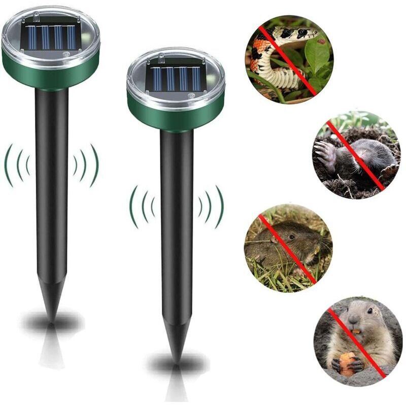 Répulsif solaire ultrasonique contre les taupes, 2 pointes de dissuasion soniques contre les taupes, répulsif contre les campagnols serpent Gopher