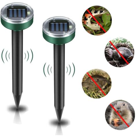 Répulsif solaire ultrasonique contre les taupes, 2 pointes de dissuasion soniques contre les taupes, répulsif contre les campagnols serpent Gopher