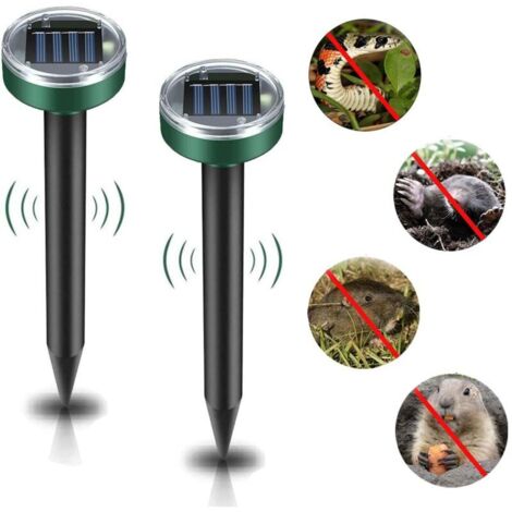 Répulsif solaire ultrasonique contre les taupes, 2 pointes de dissuasion soniques contre les taupes, répulsif contre les campagnols serpent Gopher
