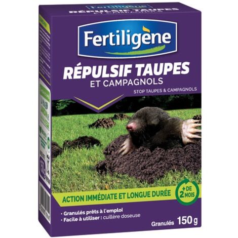 Répulsif taupes et campagnols granulés 150g – Efficacité immédiate – Action longue durée jusqu'à 85 jours – Prêt à l'emploi avec cuillère doseuse – Fertiligene