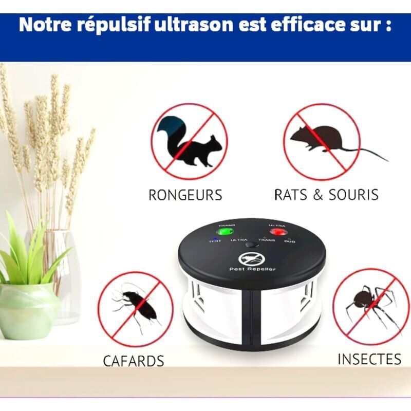 Choyclit - Répulsif ultrason 360° anti rats, souris, rongeurs, cafards et insectes. Fréquences variables puissantes, une portée de 550 m2. Solution