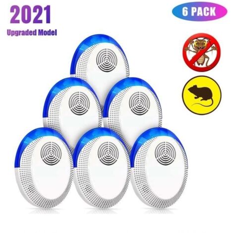 Répulsif Ultrason Anti Moustique, Anti-Rongeurs Insectes, Électronique Anti Rats Souris Moustiques Coquerelle Mouches Cafards 6 Pack