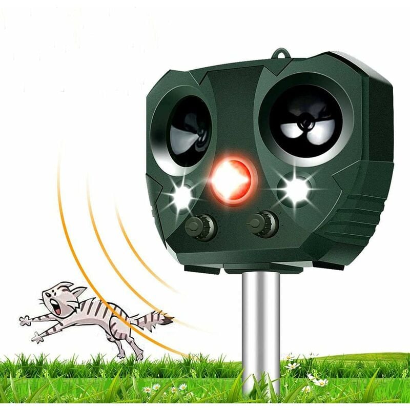 Répulsif ultrasonique animal solaire imperméable à l'eau avec capteur de mouvement, flash, USB rechargeable, répulsif efficace chien chat cerf raton