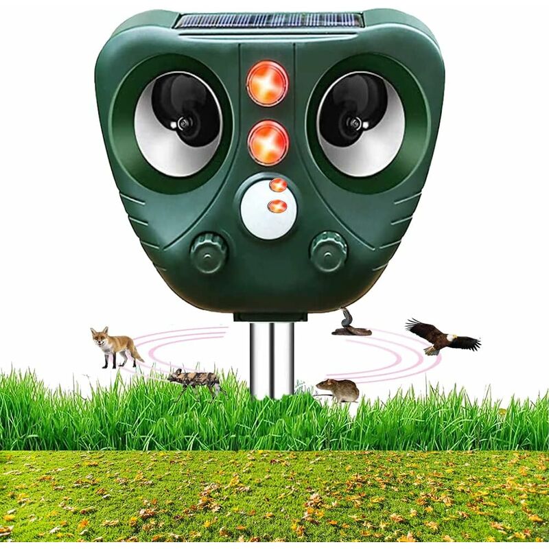 Gotrays - Répulsif ultrasonique de renard, répulsif solaire de chat, répulsif imperméable d'écharpe d'animal de jardin, détecteur de mouvement led