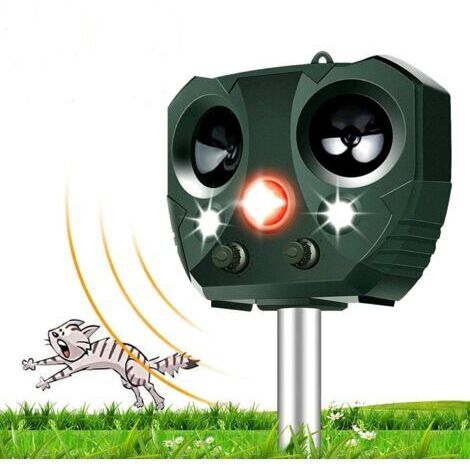 Répulsif ultrasonique pour animaux, lampe torche étanche à détecteur de mouvement, alimentée à l'énergie solaire et rechargeable par USB. Répulsif efficace contre les chiens, chats, cerfs, ratons lave