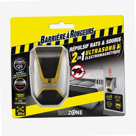 Répulsif ultrasons électromagnétiques pour rongeurs – Couverture 200 m² – Technologie DOUBLE SECUR'ZONE – Sans produits chimiques – Barriere A Rongeurs