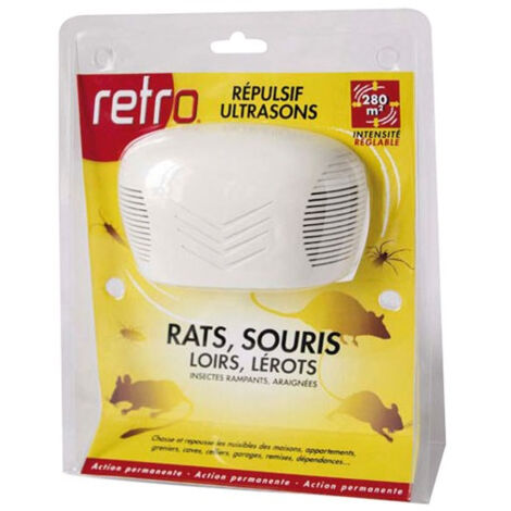 Répulsif ultrasons pour rongeurs et insectes – Efficace jusqu'à 280 m² – Intensité réglable – Non nocif pour l'homme – Retro - 280m2