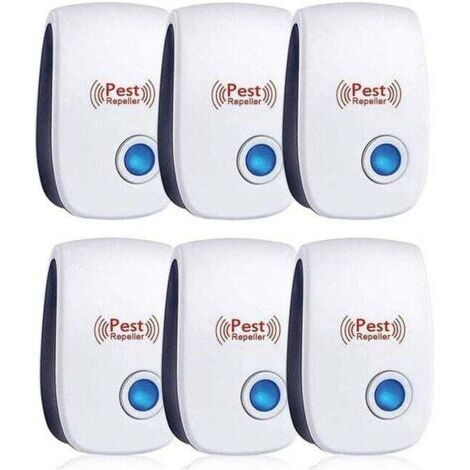 Répulsif ultrasons pour souris et rats – Lot de 6 – Fréquences 25-65 kHz – Couverture jusqu'à 120m² – Non toxique et écologique