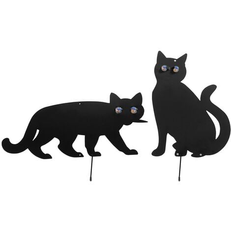 WENKO Epouvantail oiseau en forme de Chat, Epouvantail de jardin, éloigne les oiseaux indésirables du jardin, Lot de 2, Yeux Verre - Fer, 37x24 cm, Yeux multicolore - Noir - Noir