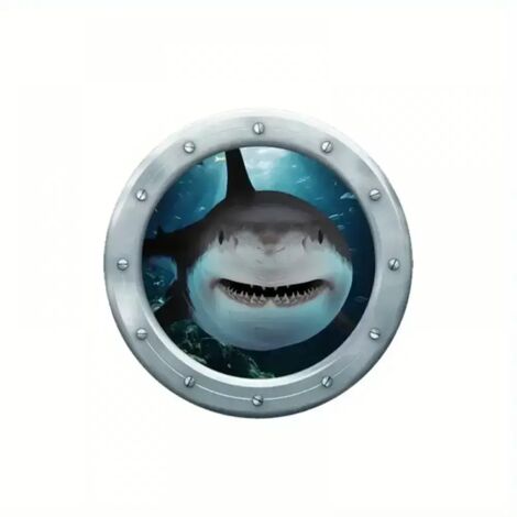 Requin de dessin animé3DStickers muraux –Autocollants, thème nautique, faciles à décoller et à coller, décoration intérieure.