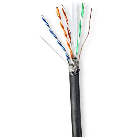 Reseau cable rouleau cat6 rigide sftp cuivre 1000 m dehors rond pe noir boite
