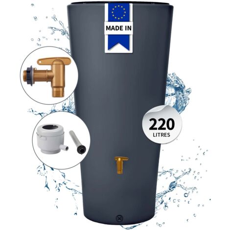 GRAF 4rain Kit Réservoir VASO 2en1 220L taupe avec robinet PE imitation laiton, bac à plantes intégré et collecteur Eco gris