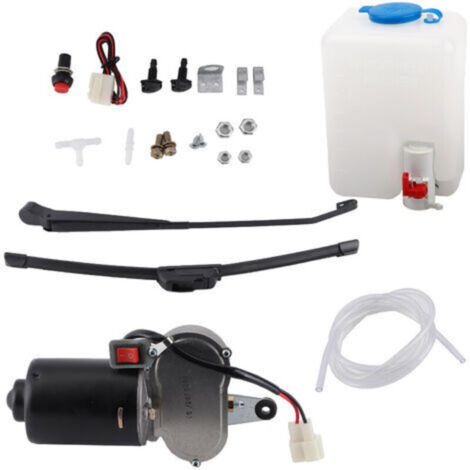 Réservoir de liquide lave-glace pour pare-brise, kit complet d’essuie-glaces électriques, bras de moteur d’essuie-glace, tuyau pulvérisateur pour UTV et ATV