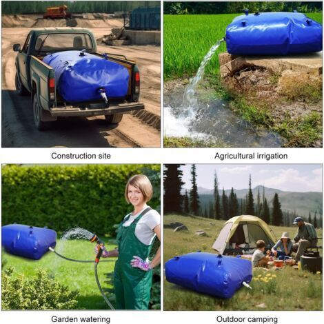 Réservoir de récupération d'eau de pluie de 350 L – PVC haute densité – Pliable et léger – Avec vanne de régulation du débit – Réutilisable