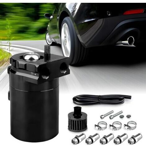 Réservoir de récupération d’huile pour automobile, modèle universel en alliage d’aluminium de 300 ml, séparateur d’huile avec filtre à air (couleur noire), comprenant un filtre à air, des tuyaux et au