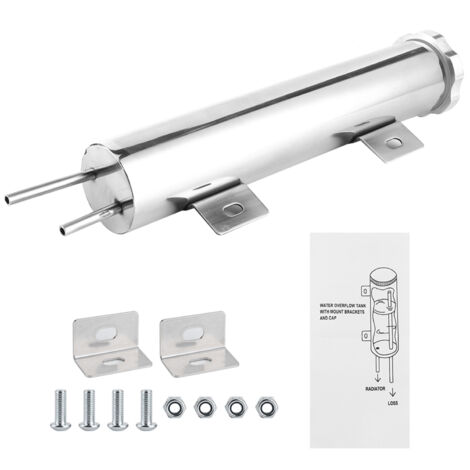 Réservoir de trop-plein 2x10 pouces, radiateur de liquide de refroidissement en acier inoxydable poli, 14oz, adapté au moteur Ford