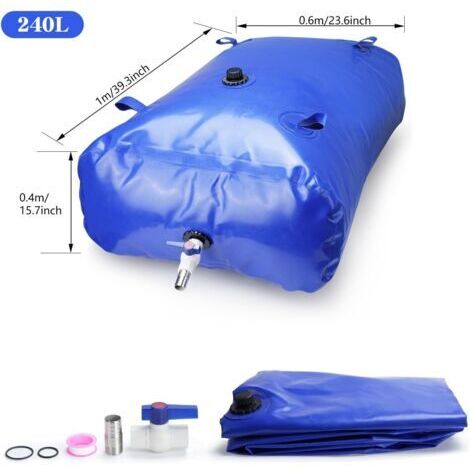 Réservoir d'eau pliable de 240 L – Matériau PVC haute densité – Valve de régulation du débit – Tapis antidérapant pour une stabilité accrue