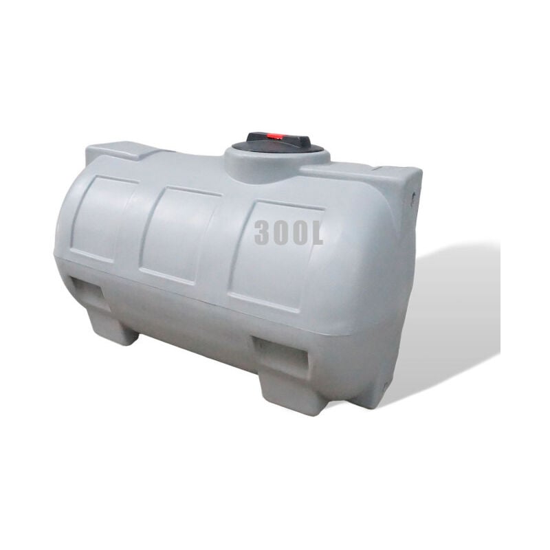 Réservoir récupération d'eau de pluie 300 litres - Cuve polyéthylène aérienne grise - Horizontal