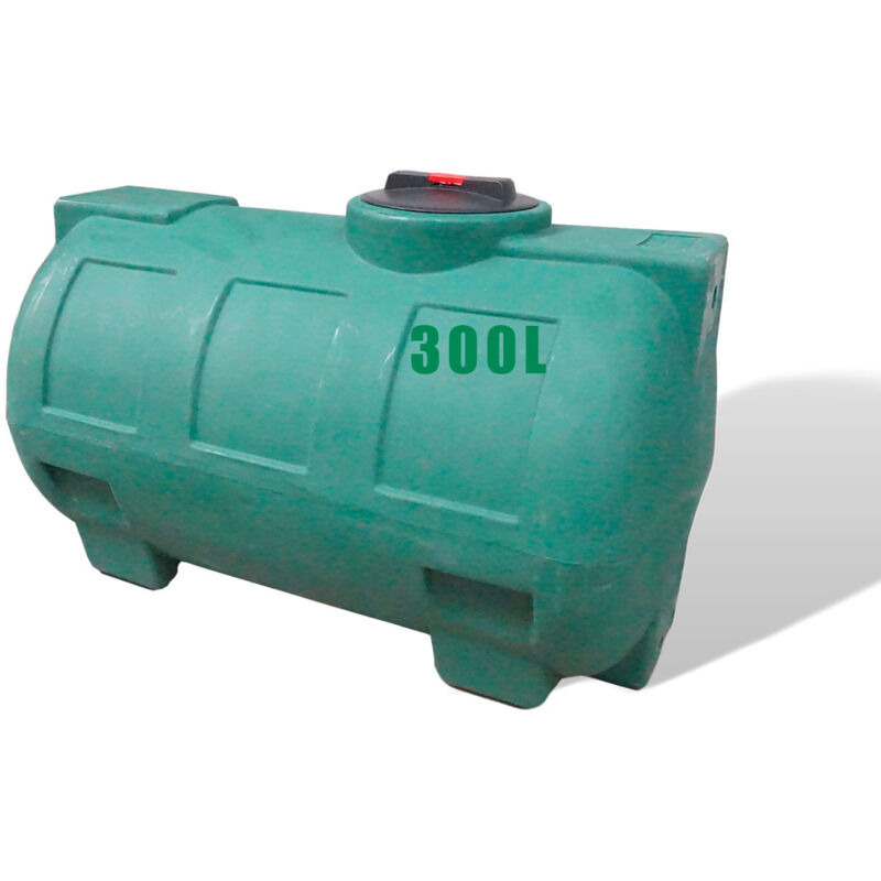 Réservoir récupérateur d'eau de pluie 300 litres - Réservoir aérien vert en polyéthylène - Horizontal