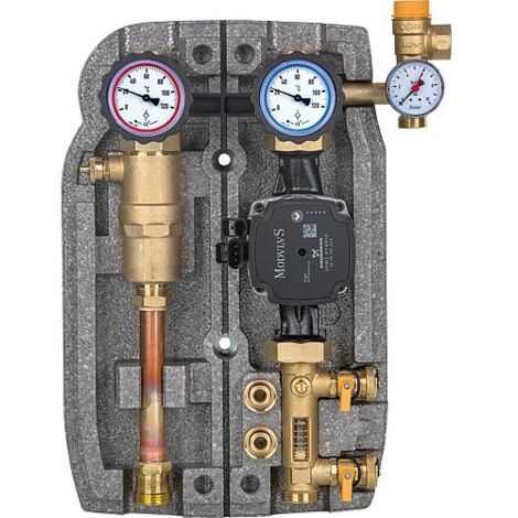 Reservoir solaire Easyflow DN25(1"),2 circuits,8-28l/min, sep.d’air,Grundfos UPM3,hybride 25-70