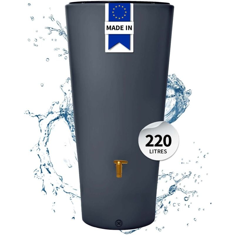 4rain Réservoir vaso 2en1 220L graphite avec robinet pe imitation laiton et bac à plantes intégré