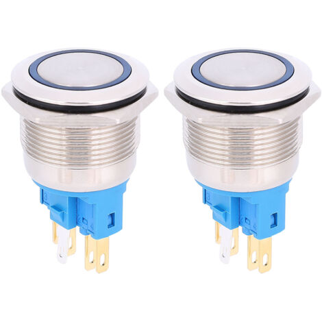 Reset-Druckknopf 22 mm IP65 12-24 V Blauer Ring 2 Stück