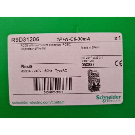 RESI9 C 6A 1P+N 30mA-A DISJONCTEUR DIFFERENTIEL SCHNEIDER R9D31206