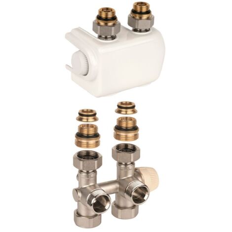 Resideo H-Block mit Heizkörperventil Therafix Universal, 2-Rohr, 3/4", Weiß