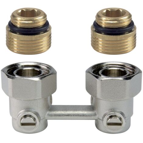 Resideo H-Verschraubung Verafix-VKE, Messing vernickelt, Eckausführung, Außengewinde 1/2", 2-Rohr