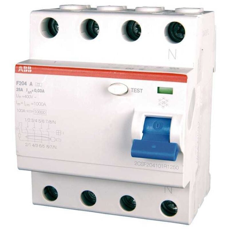 Disjoncteur à courant résiduel pur 4 pôles 63A 30mA type ac F204 4 modules F427814 - ABB