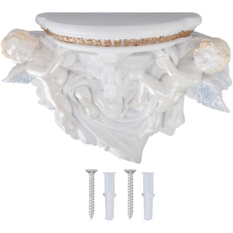 Resin Angel Wall Shelf European Exquisite Beautiful Decoration Rack for Bedroom Living Room Kitchen Pure White Gold