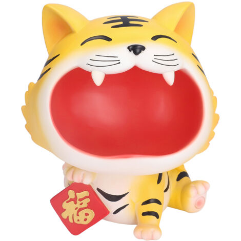 Resin Animal Storage Decoration Big Mouth Animal Statue Key Holder for Living Room Bedroom OfficeLucky Tiger